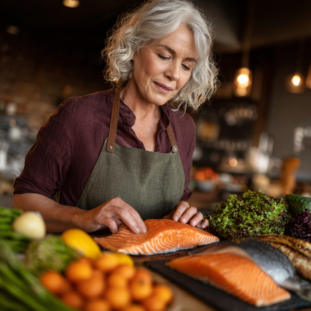 Жінка 54 років готує персоналізоване здорове меню за рекомендаціями дієтолога